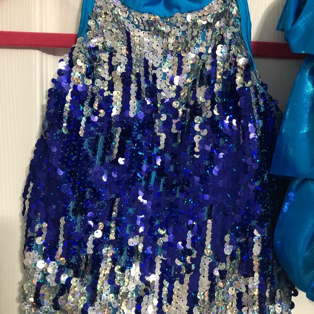 Costume gallery blue sequins w two skirts girls IC intermediate child dance 6x/7